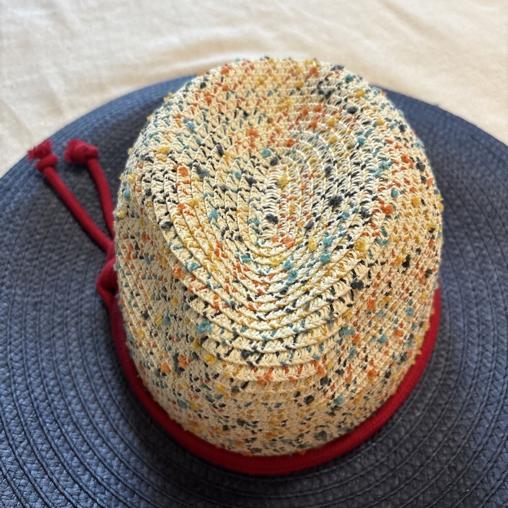 Giovannio New York Blue Multicolor Speckled Sun Hat Wide Brim Paper Beach Cruise - Picture 2 of 11